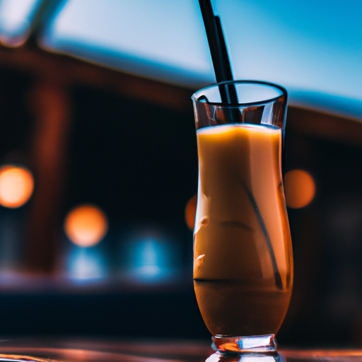 A closeup picture of a mixed drink featuring agave stir sticks